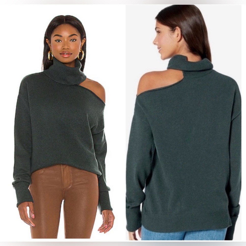 $259 Paige Sweater Raundi Dark Spruce Green Turtleneck Cut Out Wool Blend Sz XL